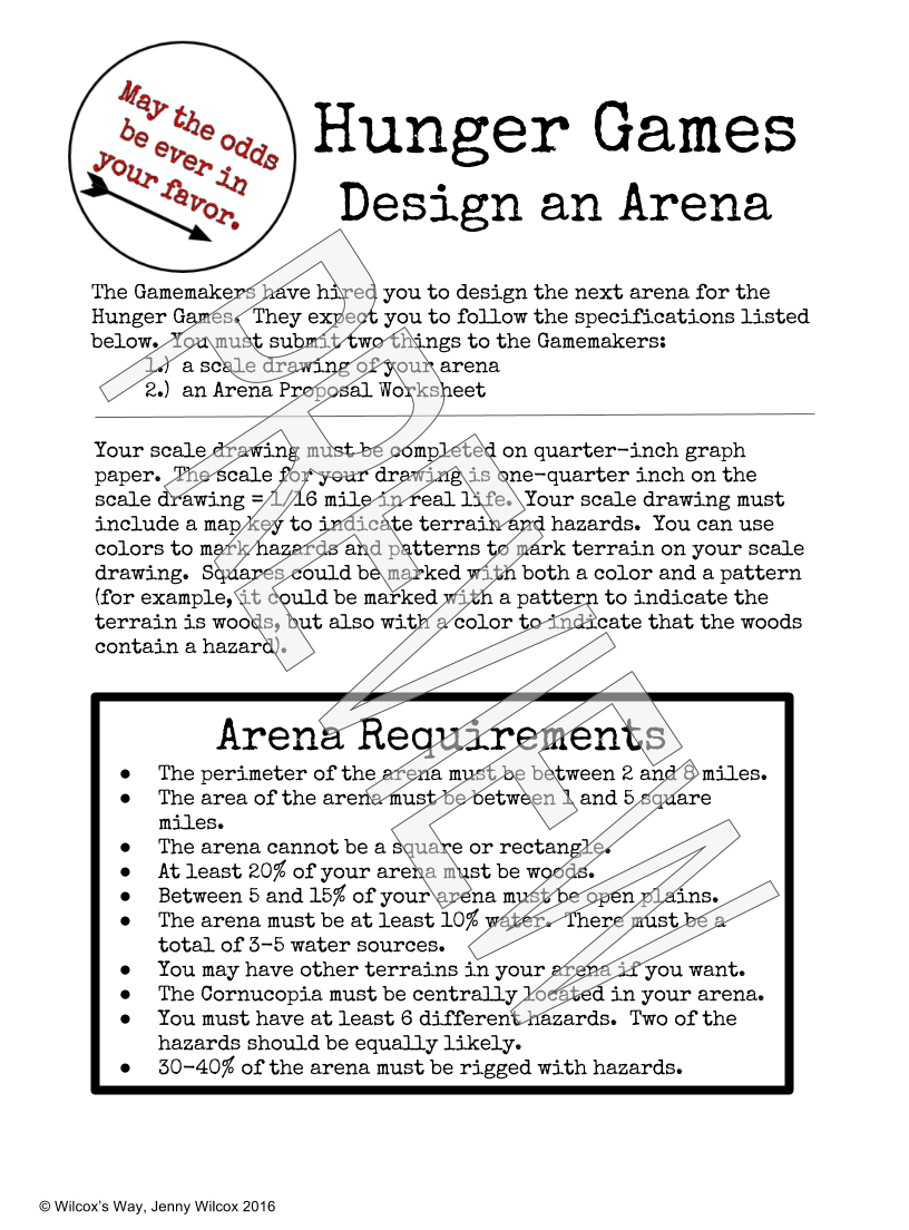 Design An Arena Math Scale Drawing Project | - Math Explorations - Hunger Games Free Printable Worksheets