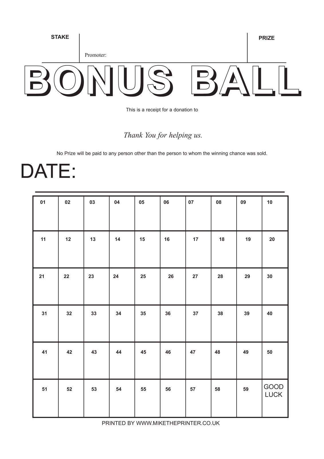 Details About 5 Bonus Ball Cards - Lotto - A4 Printed On Card - 59 - Administrative Professionals Cards Printable Free