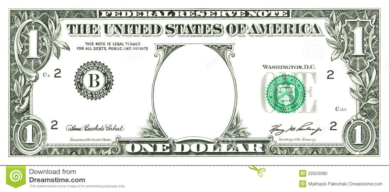 Dollar Bill Template Clipart - Free Printable Dollar Bill Template