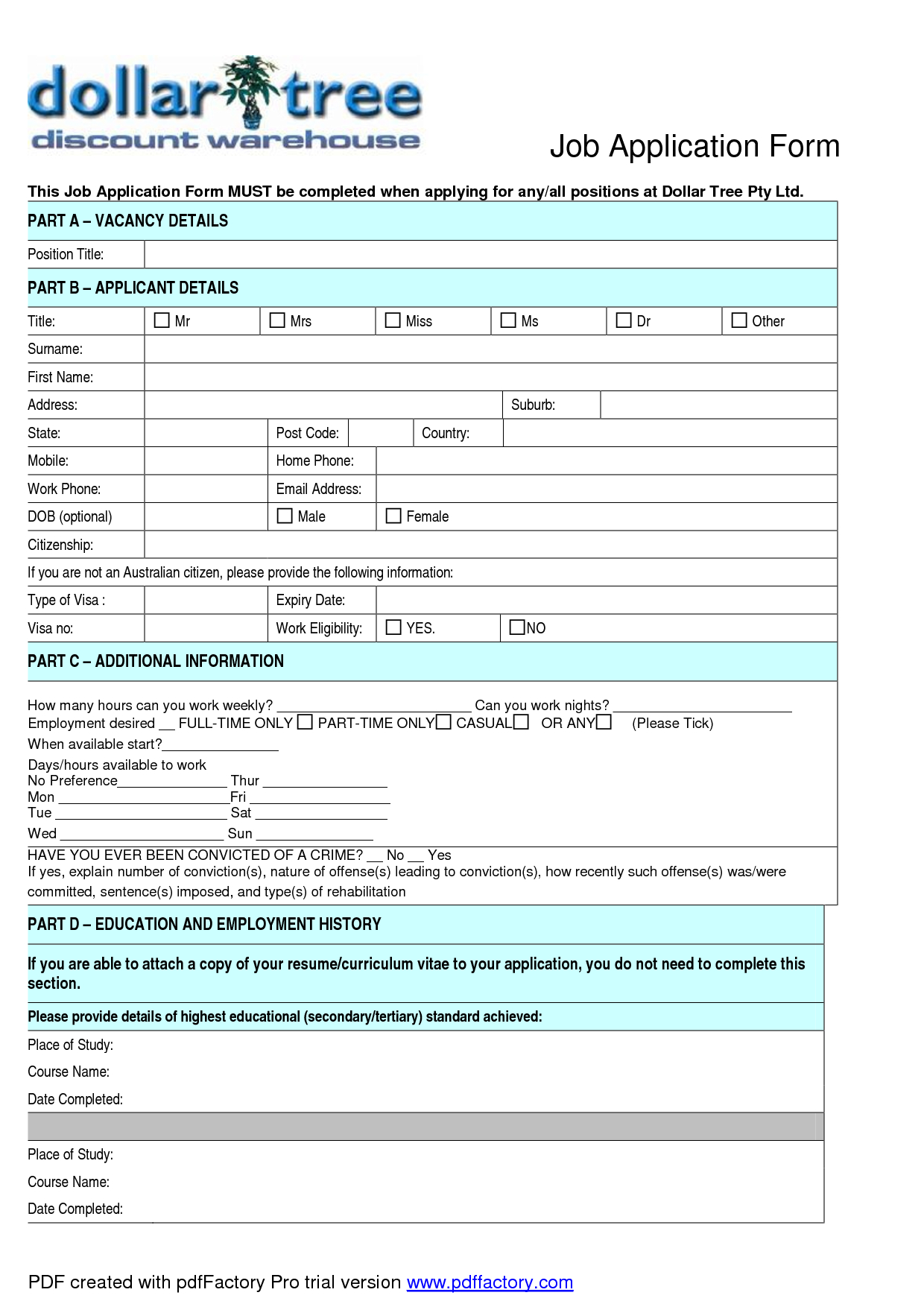 Dollar Tree Printable Application 8411