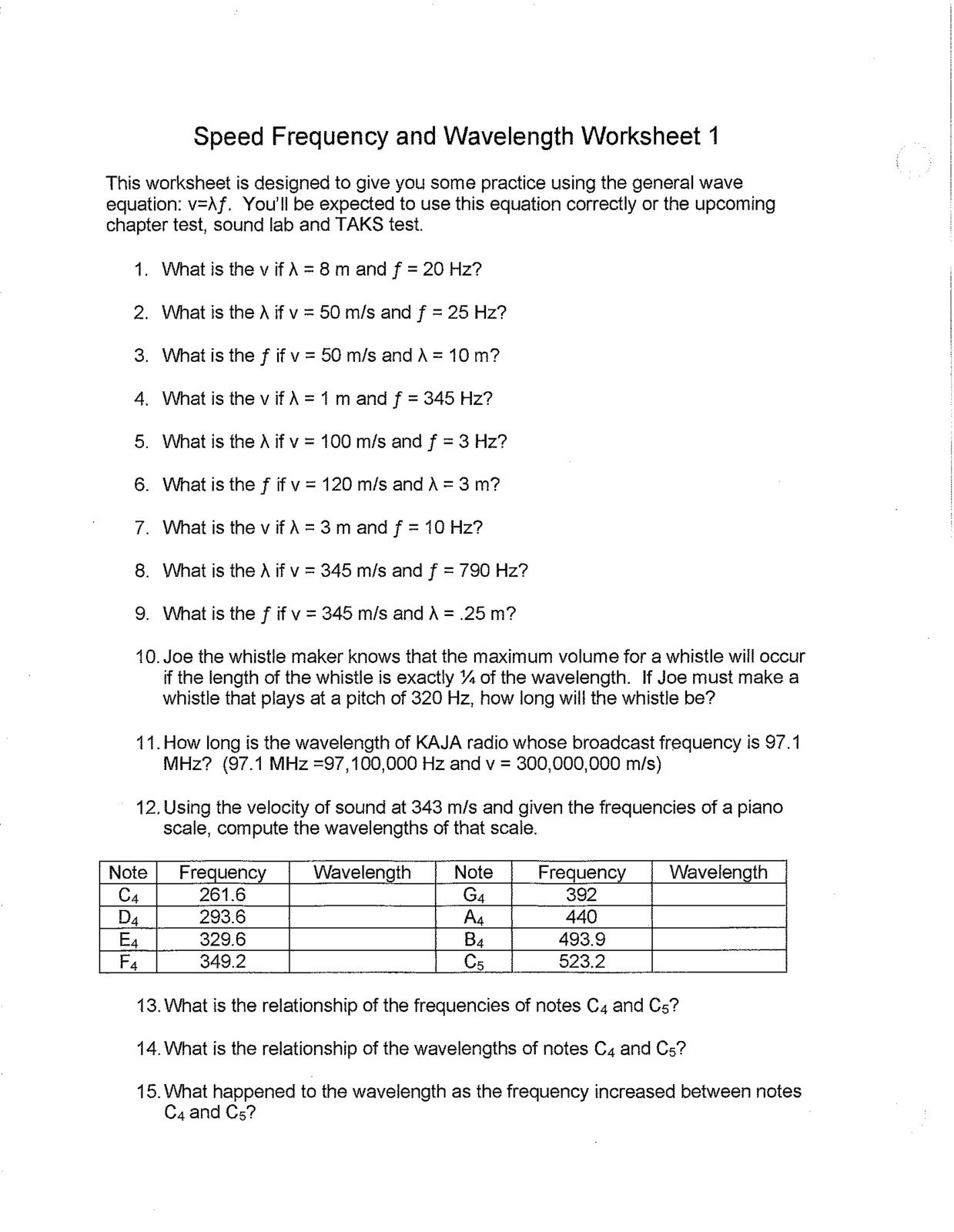 Doppler Effect Worksheets | Coach H&amp;#039;s Science Classes: Doppler - Free Printable Physics Worksheets