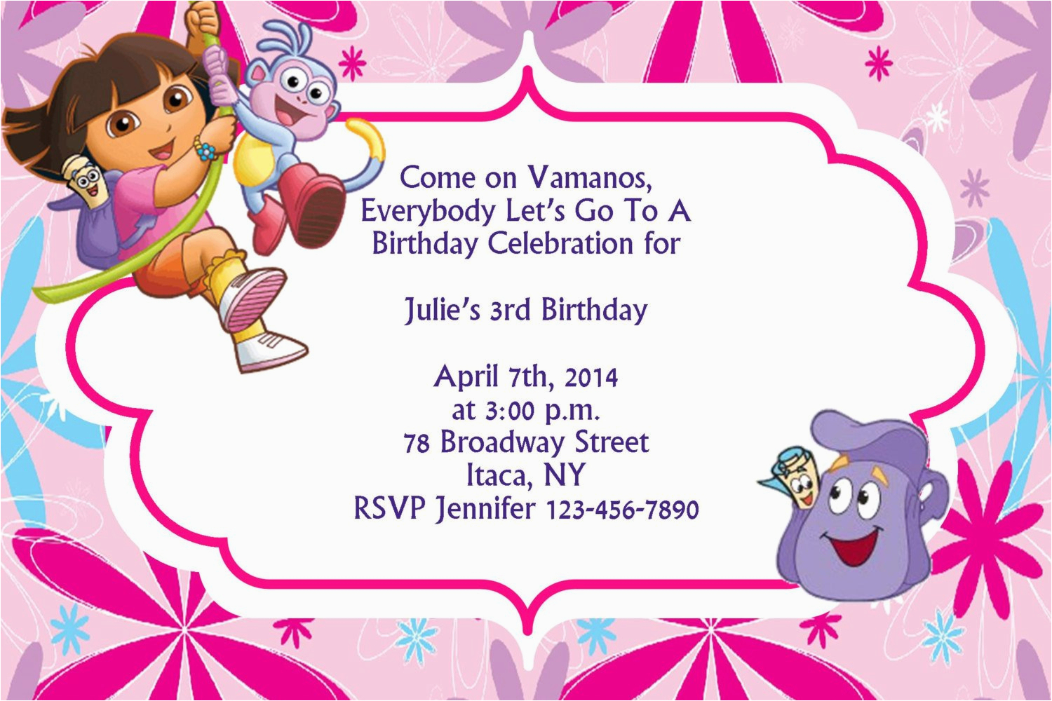 Dora Birthday Cards Free Printable Girls Dora The Explorer Printable - Dora The Explorer Free Printable Invitations