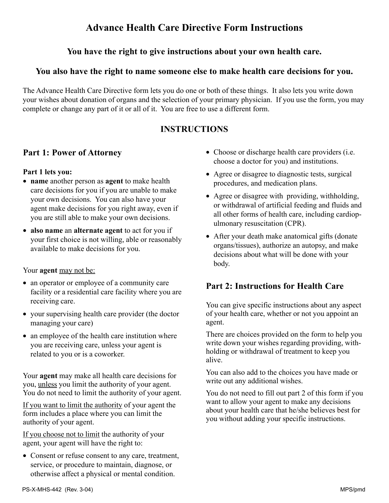 Download California Living Will Form – Advance Directive | Pdf - Free Printable Advance Directive Form