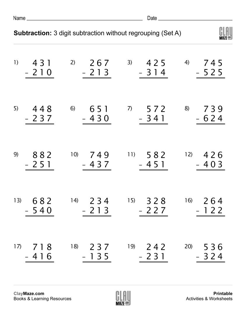 Download Our Free Printable 3 Digit Subtraction Worksheet With No - Free Printable 3 Digit Subtraction With Regrouping Worksheets