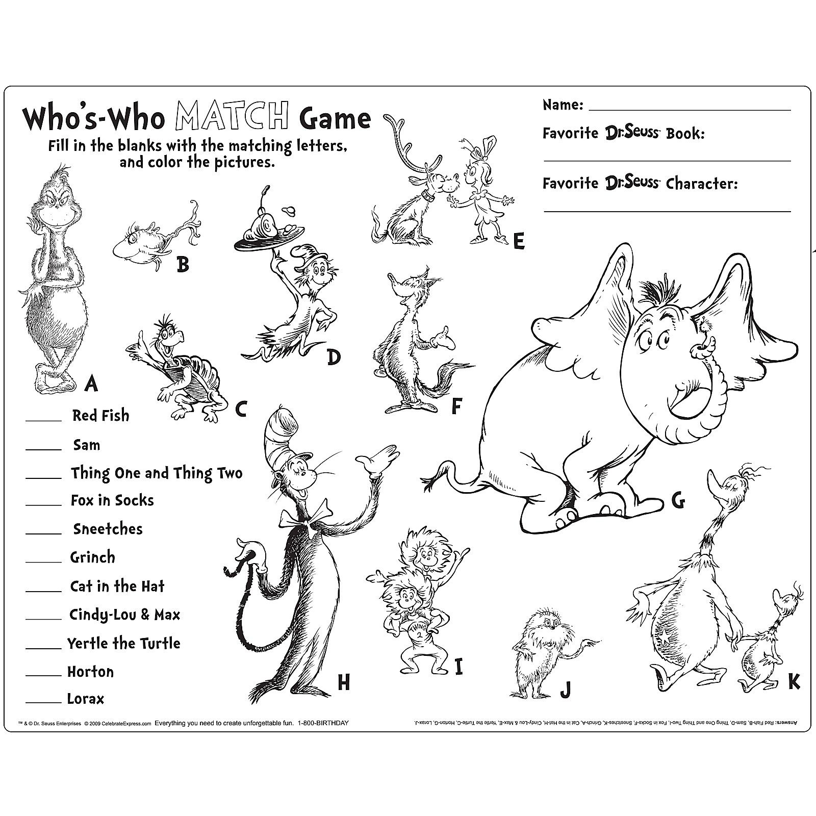 Dr. Seuss Activity Placemat Kit For 4 | Dr. Seuss | Pinterest | Dr - Free Printable Dr Seuss Math Worksheets