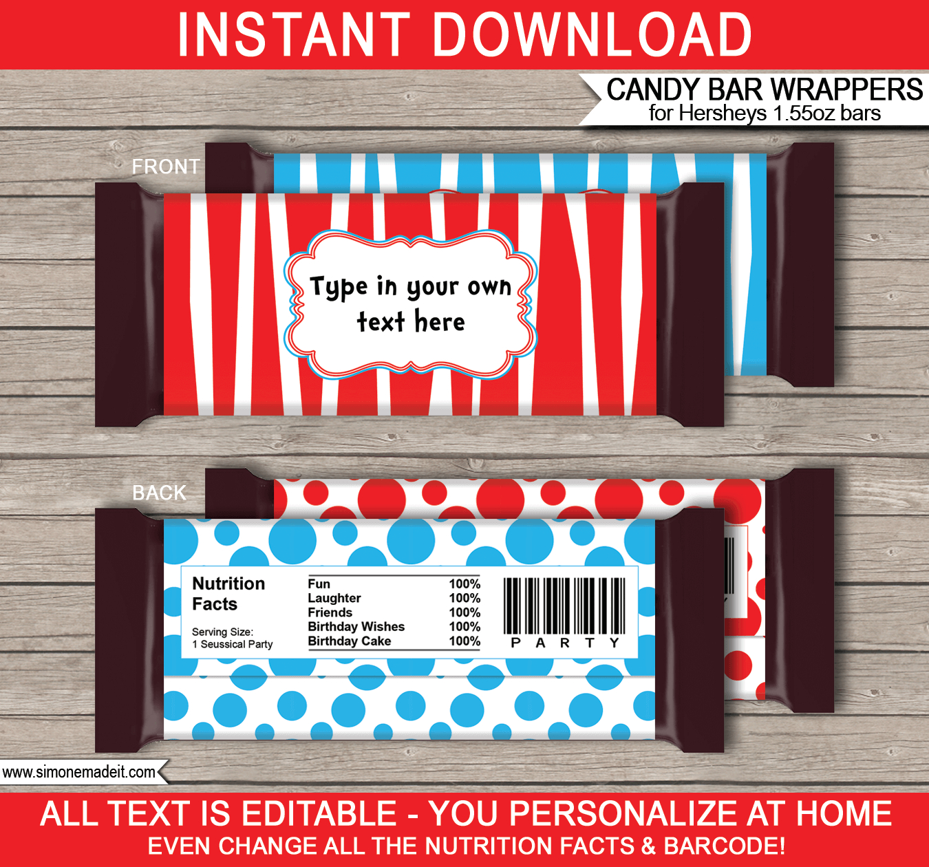 Dr Seuss Hershey Candy Bar Wrappers | Personalized Candy Bars - Free Printable Birthday Candy Bar Wrappers