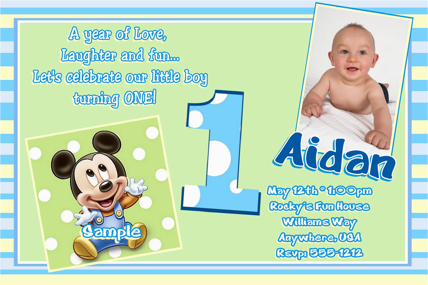 E Invitation For Baby Birthday | Birthdaybuzz - Free Printable Mickey Mouse 1St Birthday Invitations