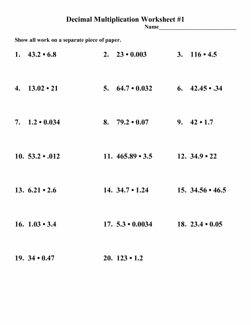 √ Multiplication Worksheets With Decimals ~ Clubdetirologrono - Multiplying Decimals Free Printable Worksheets