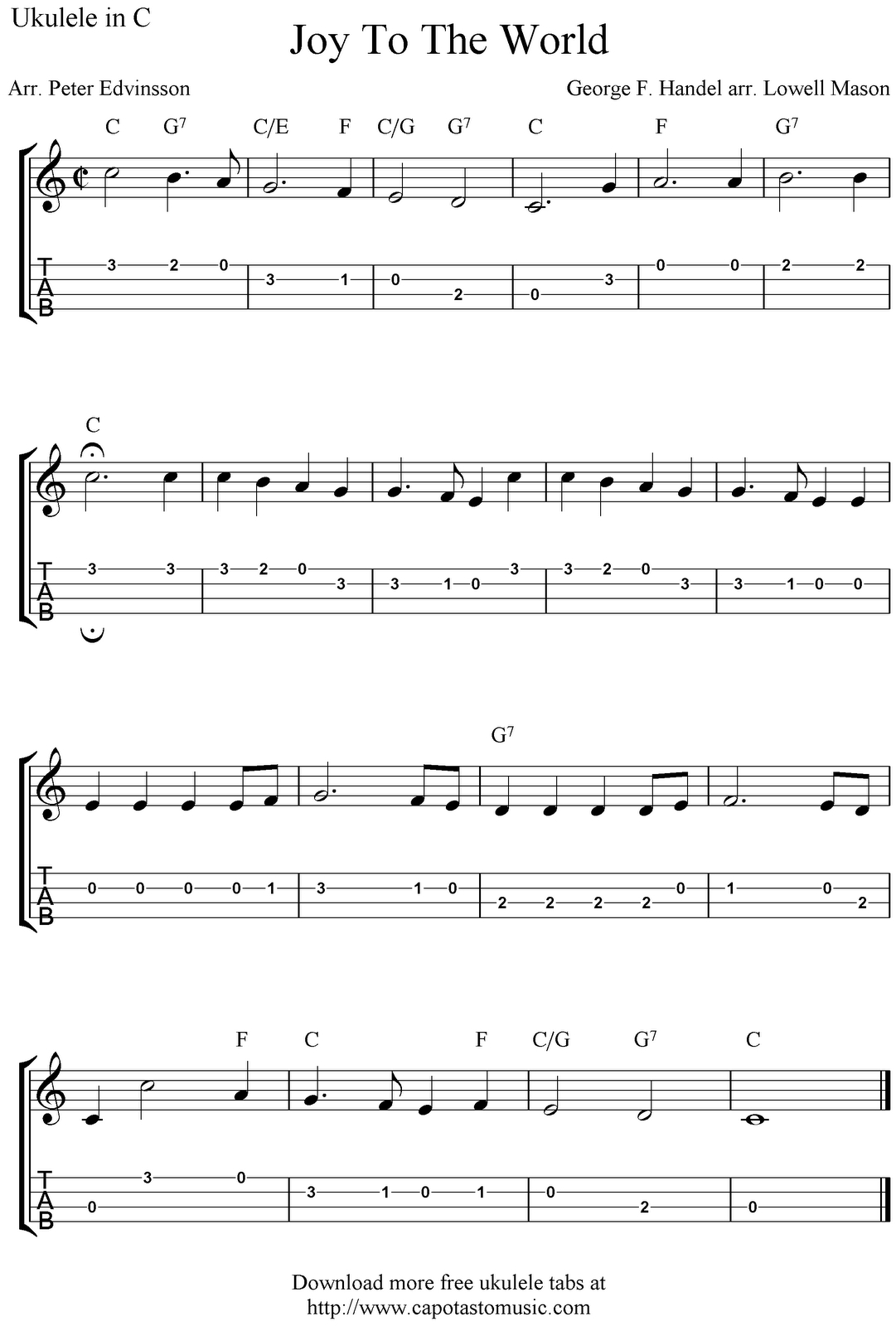 ✓&amp;quot;joy To The World&amp;quot; Ukulele Sheet Music - Free Printable | Music - Free Printable Ukulele Songs