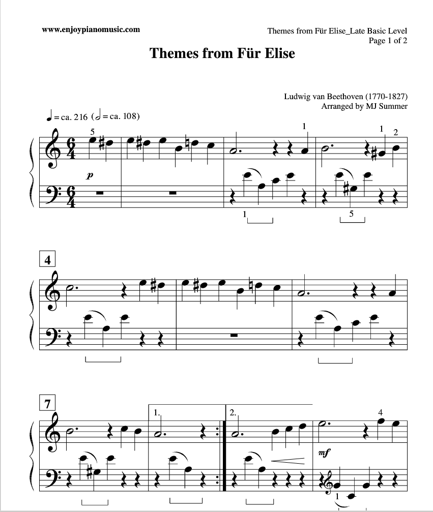 Easy Fur Elise Sheet Music For Kids Or Beginners. | Tickling The - Free Printable Piano Sheet Music Fur Elise