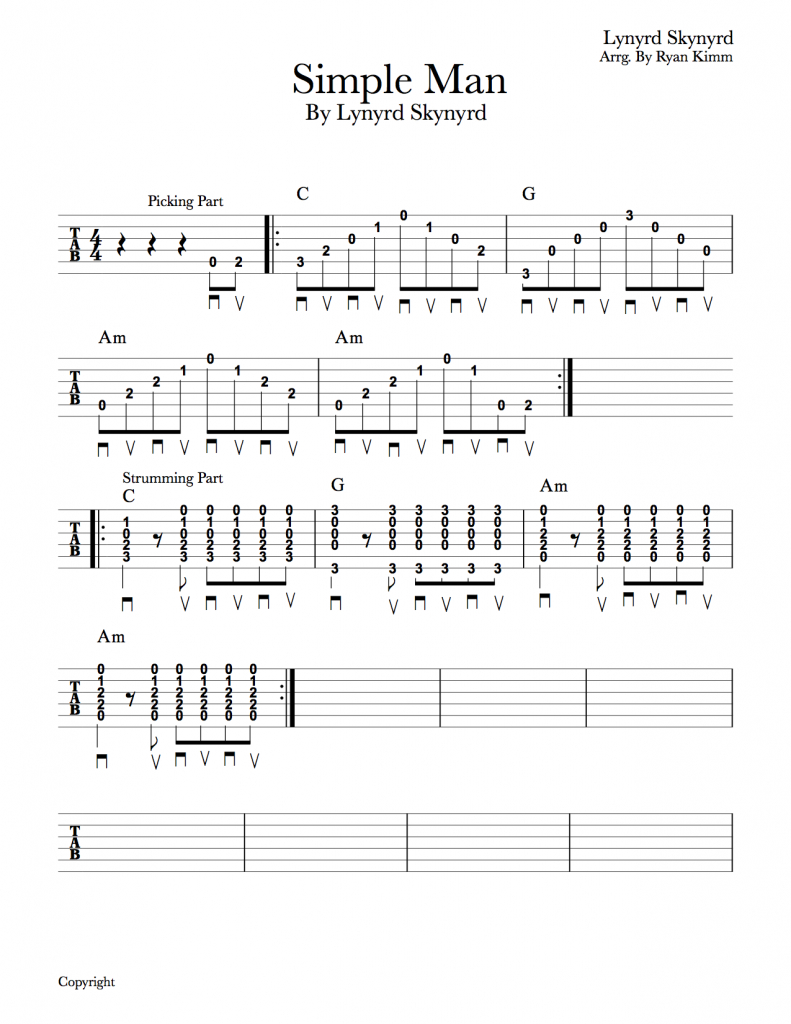 Easy Guitar Songs: &amp;quot;simple Man&amp;quot;lynyrd Skynyrd | Musika Blog - Free Printable Guitar Tabs For Beginners