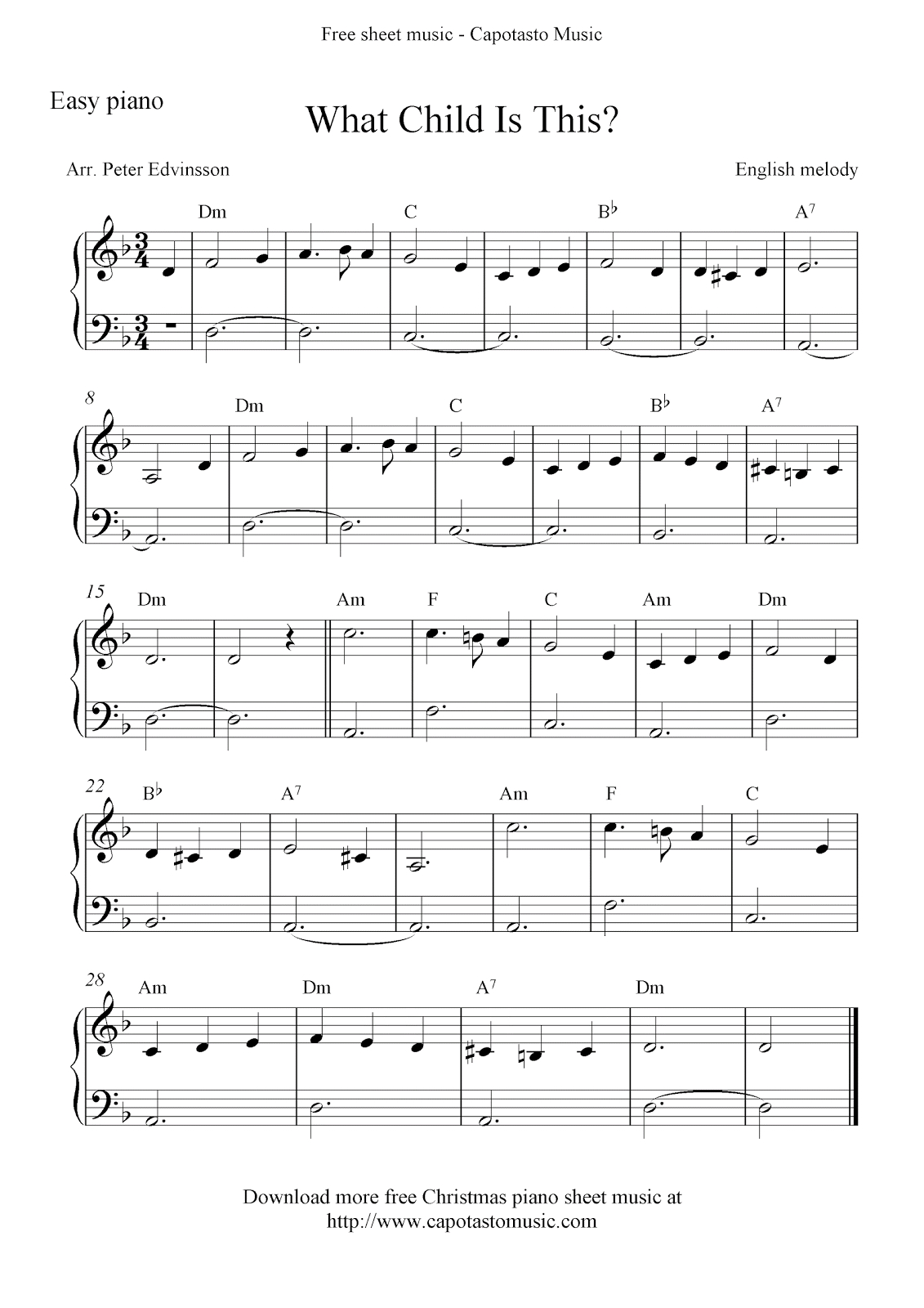 Easy Piano Solo Arrangementpeter Edvinsson Of The Christmas - Free Printable Christmas Music Sheets Piano