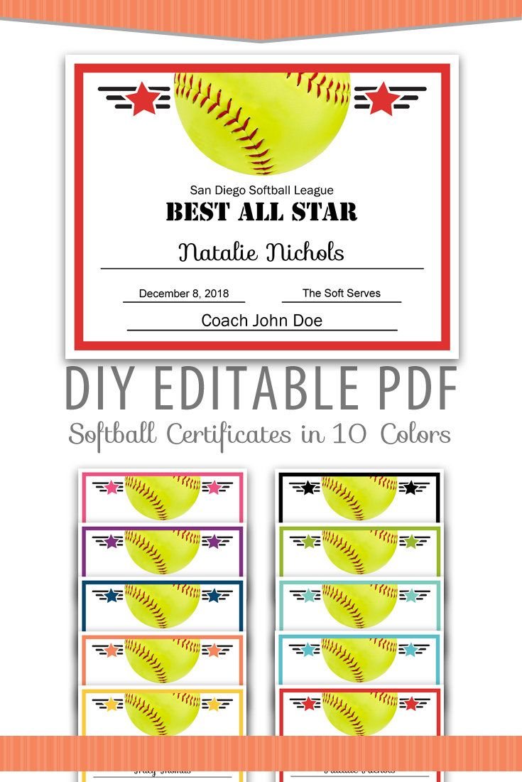 Editable Pdf Sports Team Softball Certificate Award Template In 10 - Free Printable Softball Award Certificates