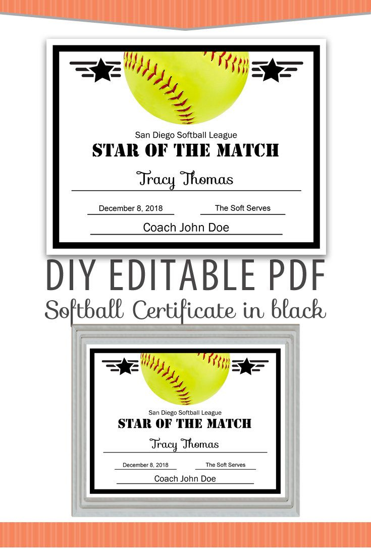 Editable Pdf Sports Team Softball Certificate Diy Award Template In - Free Printable Softball Certificates