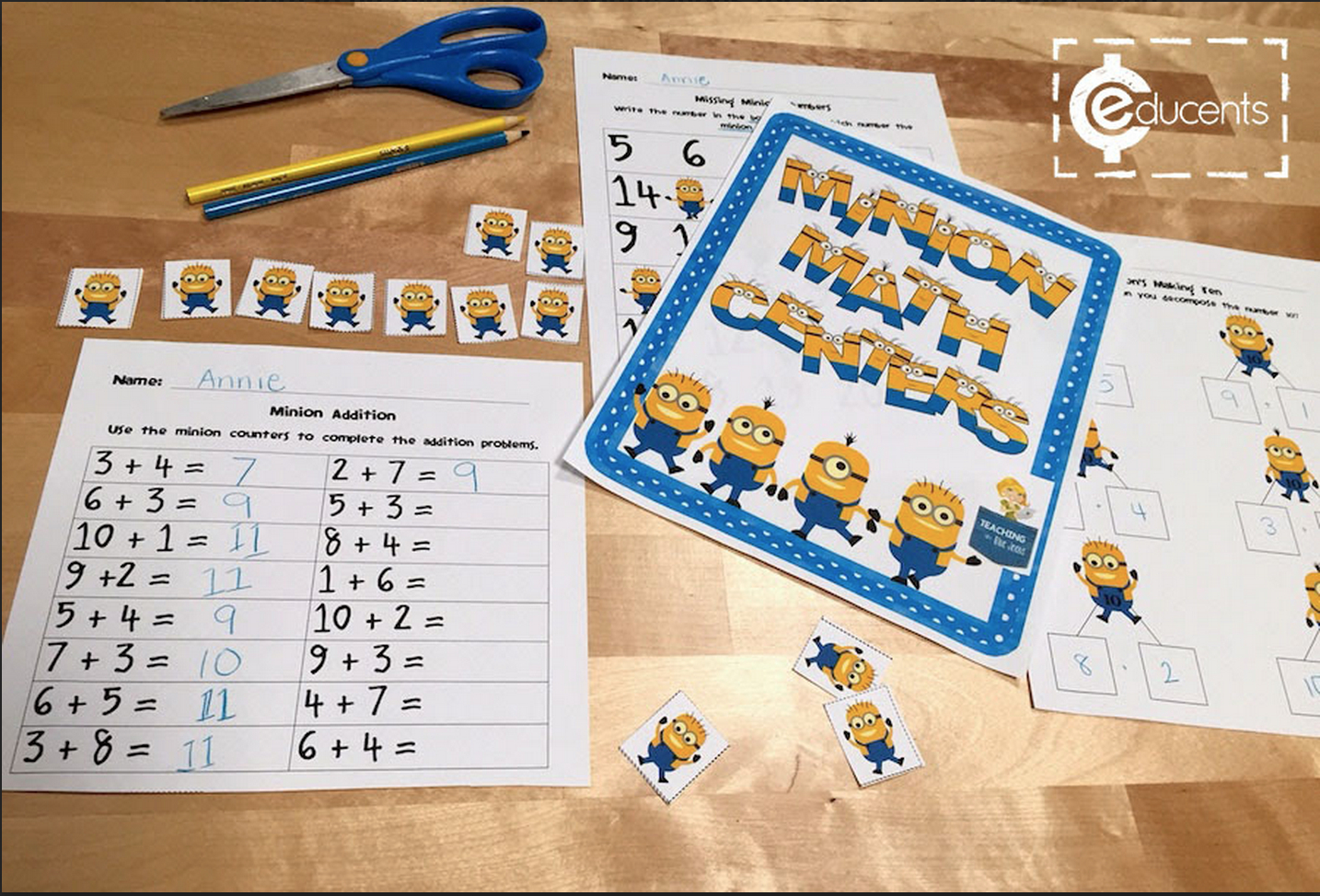 Educational Freebie: Free Printable Minion Math Centers - Mindfully - Free Printable Math Centers