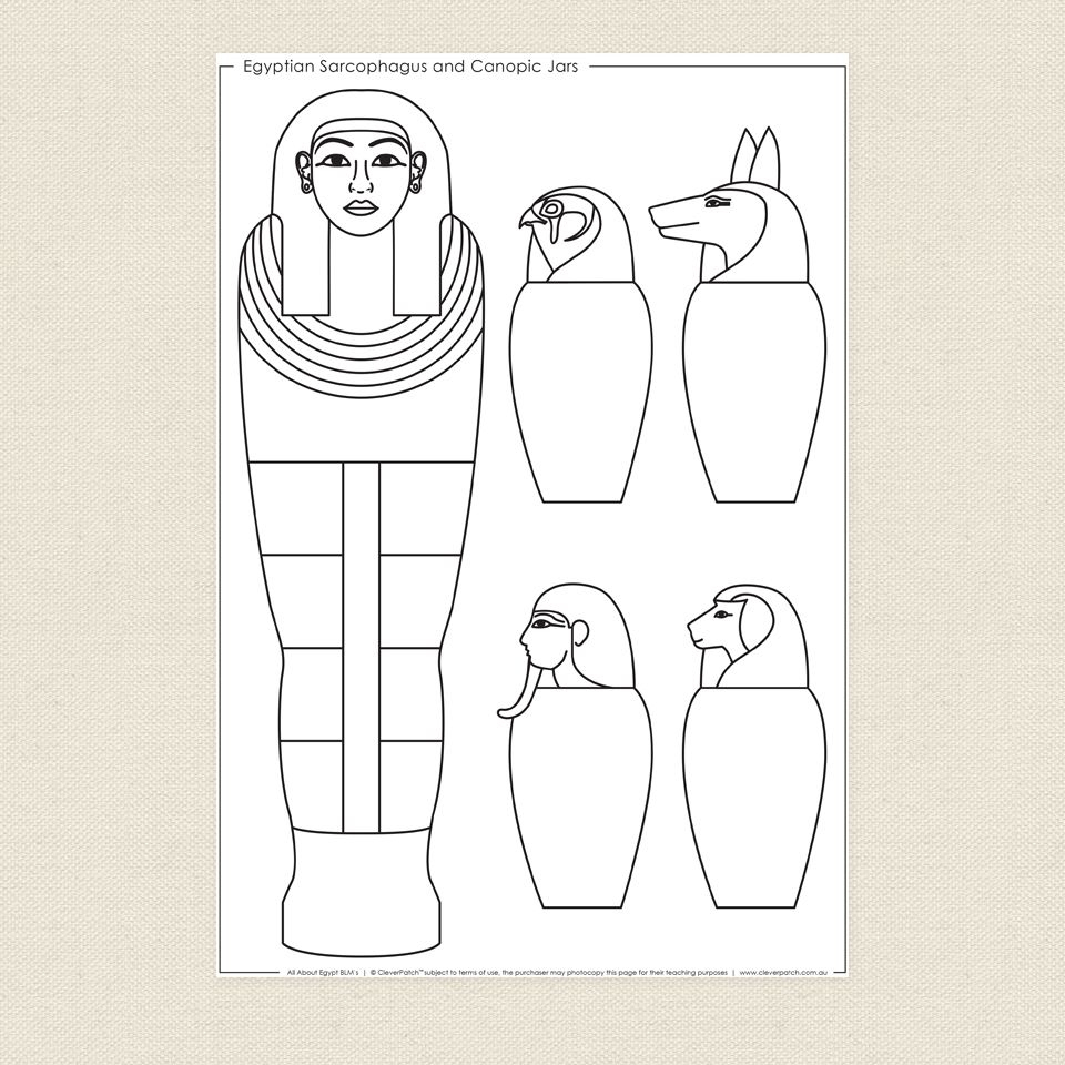 Egyptian Sarcophagus And Canopic Jars Colouring Sheet - Cleverpatch - Free Printable Sarcophagus