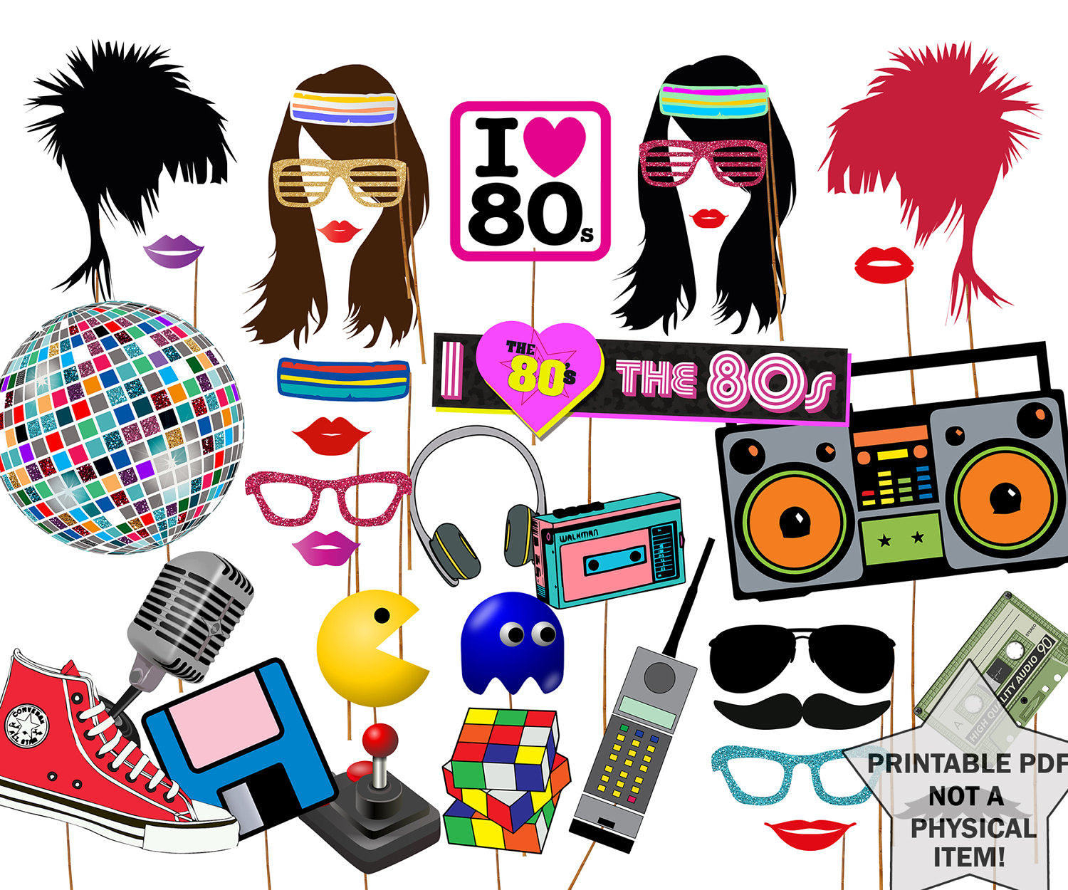 80s Photo Booth Props Printable Free