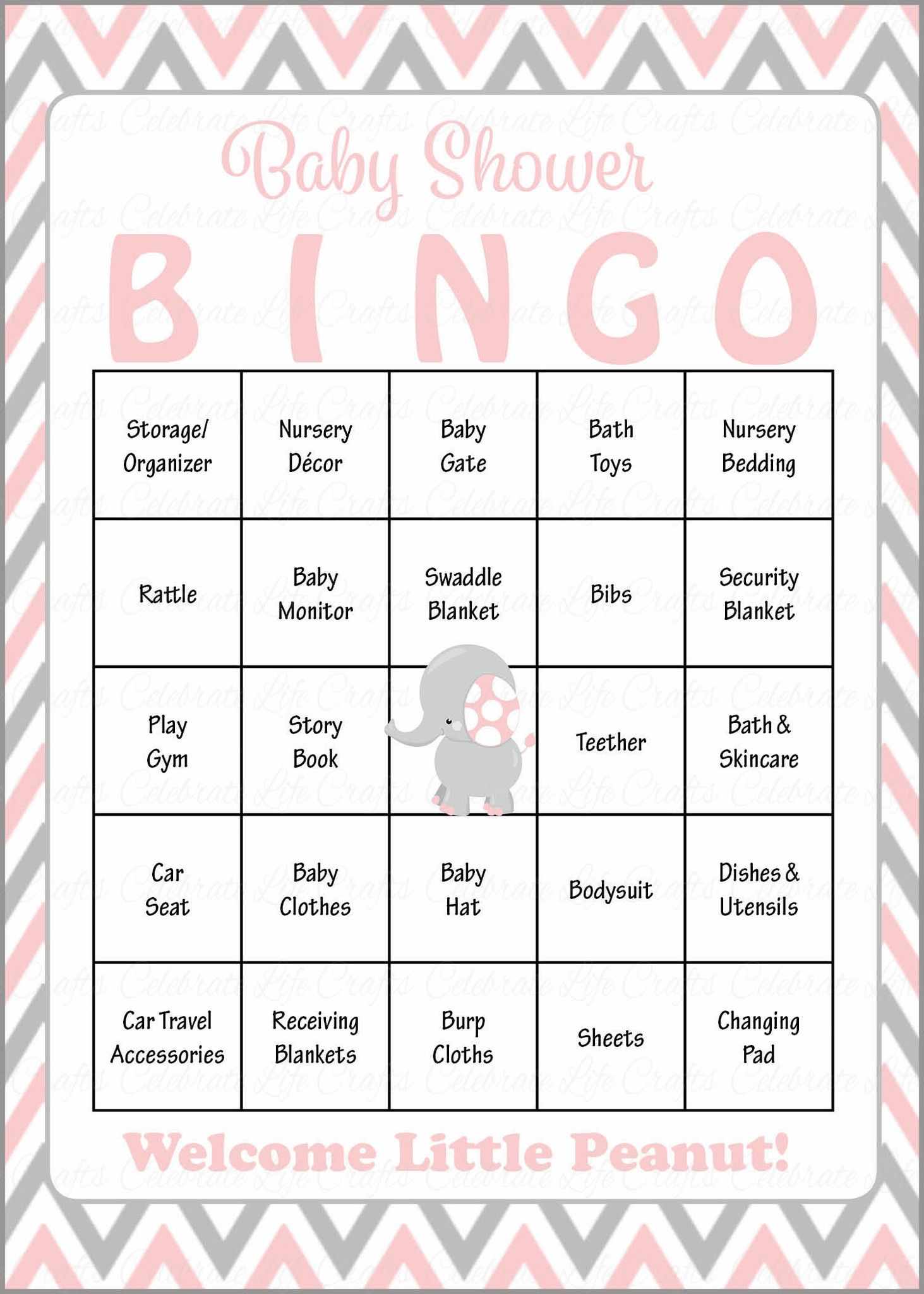 Elephant Baby Bingo Cards - Printable Download - Prefilled - Baby - 50 Free Printable Baby Bingo Cards