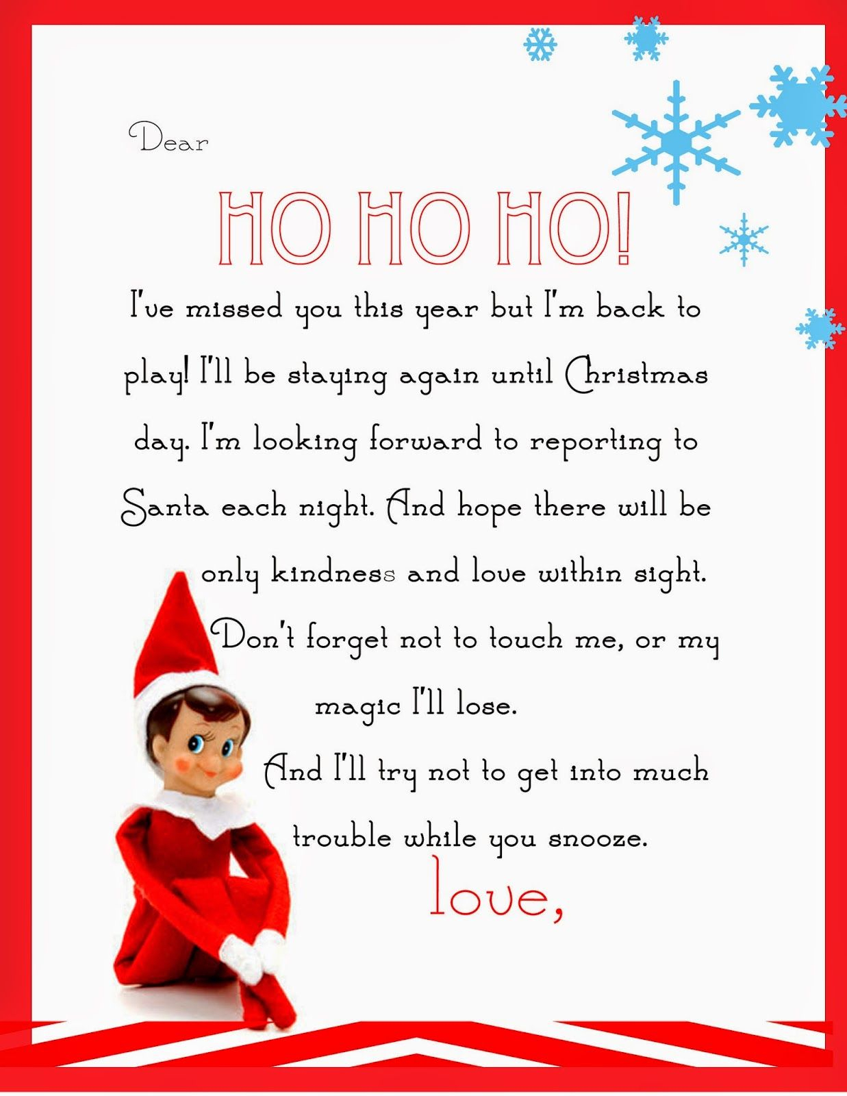 Elf On The Shelf Letter {Free Printable} | Para Las Muñecas - Elf On The Shelf Goodbye Letter Free Printable