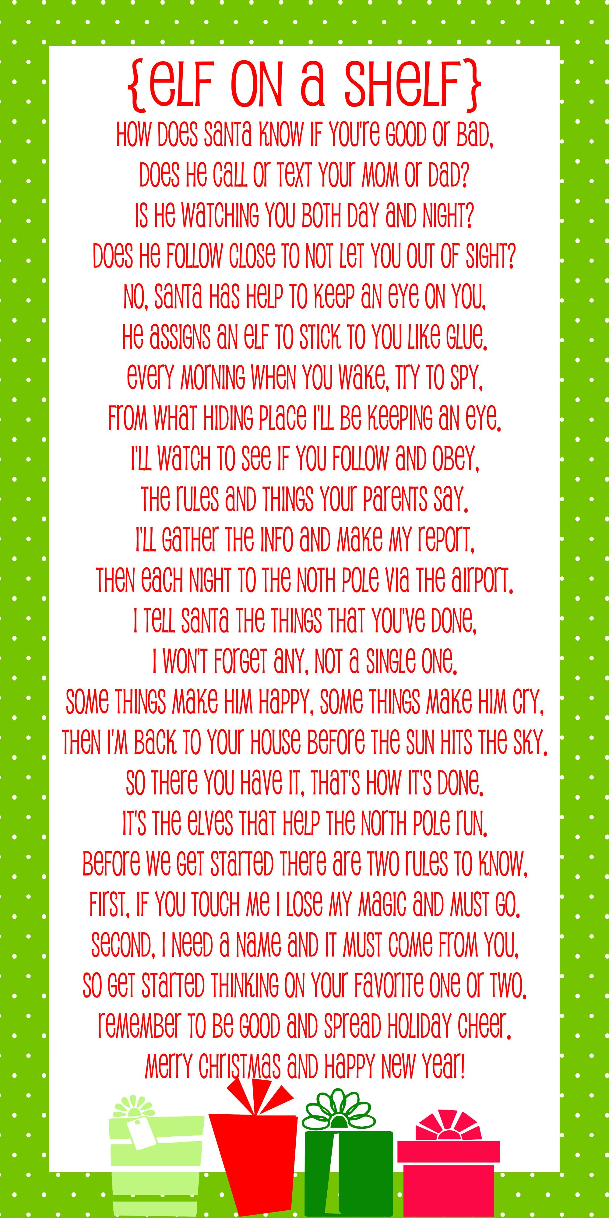Elf On The Shelf Story - Free Printable Poem | Christmas | Pinterest - Free Printable Elf On The Shelf Story
