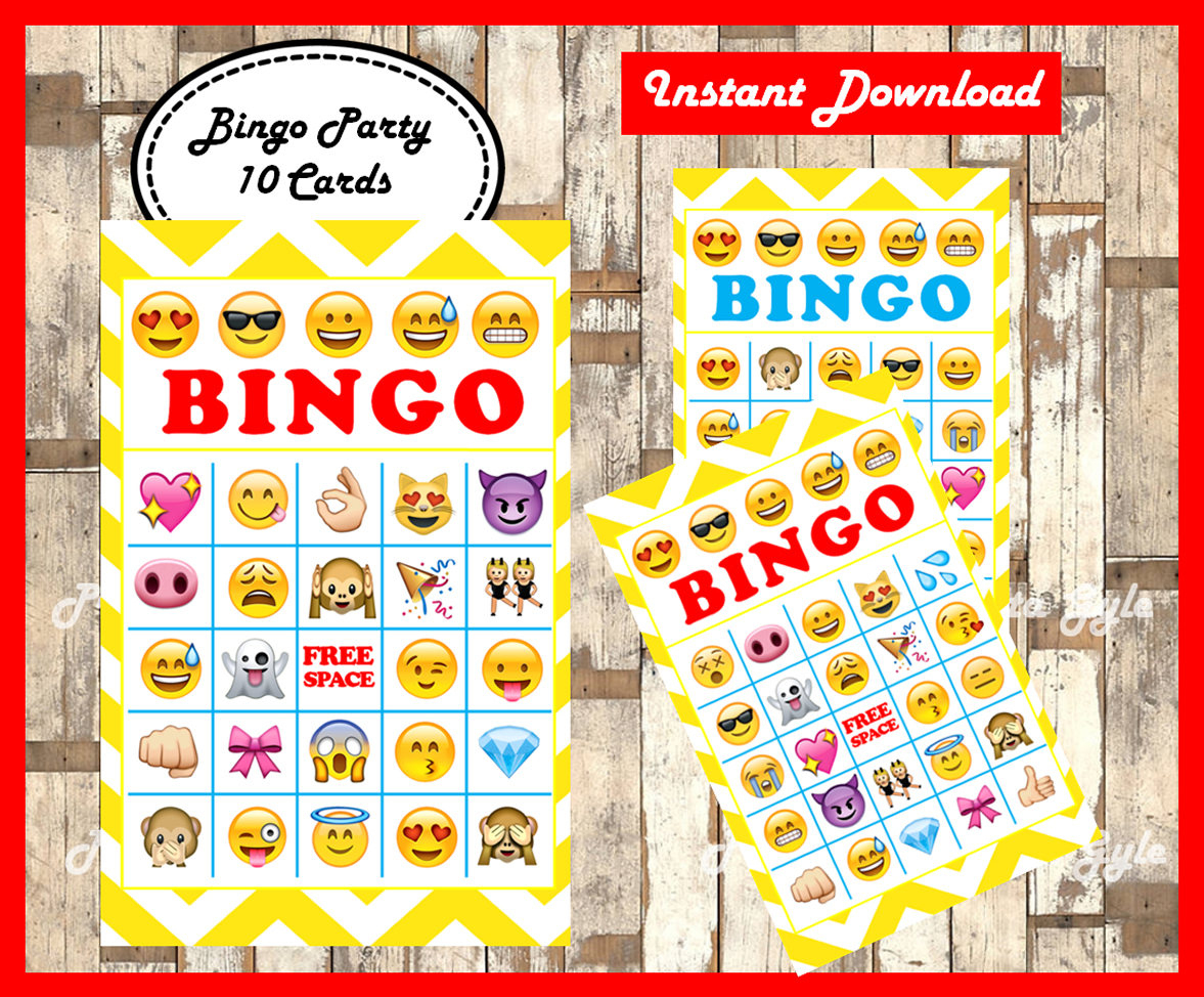 Emoji Bingo 10 Cards Printable Emojis Bingo Game Emoji | Etsy - Free Emoji Bingo Printable