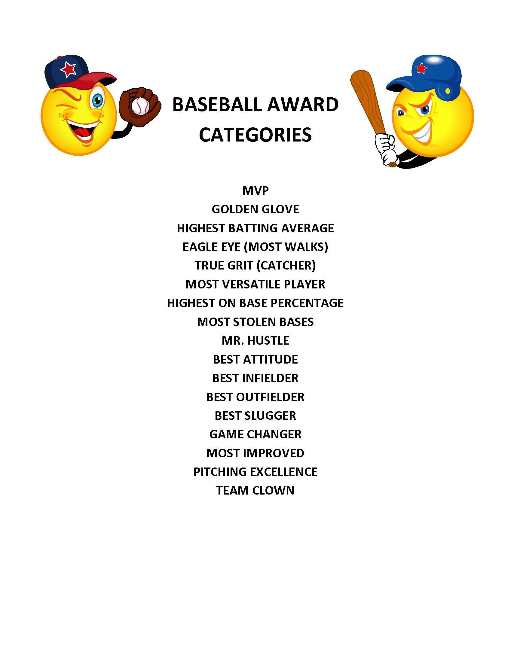 End Of Season Baseball Award Categories | Kid&amp;#039;s Baseball Party - Free Printable Baseball Certificates