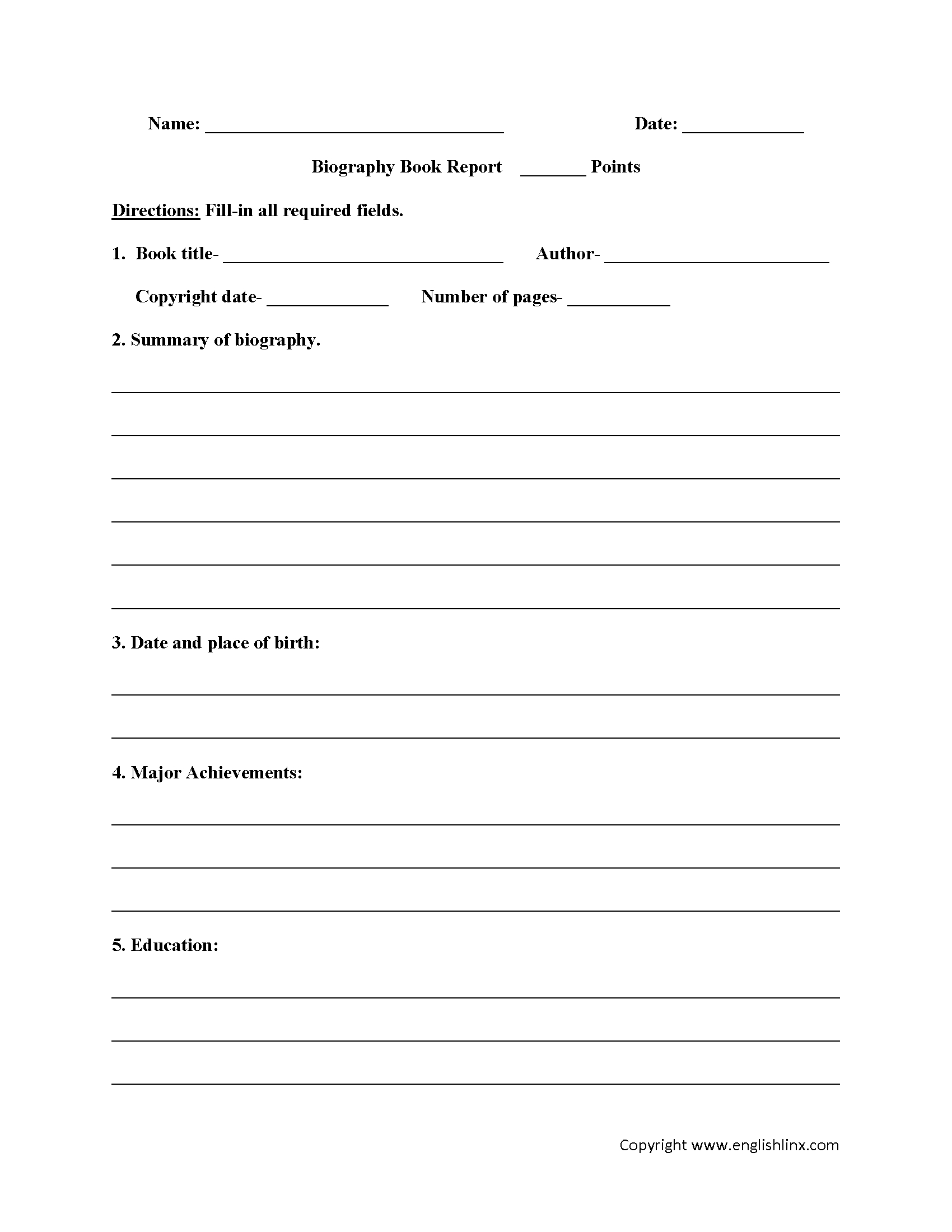 Englishlinx | Book Report Worksheets - Free Printable Book Report Forms For Elementary Students