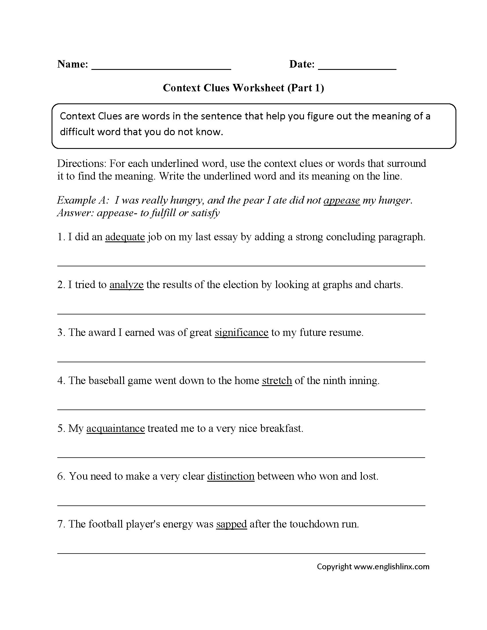 Englishlinx | Context Clues Worksheets - Free Printable 5Th Grade Context Clues Worksheets