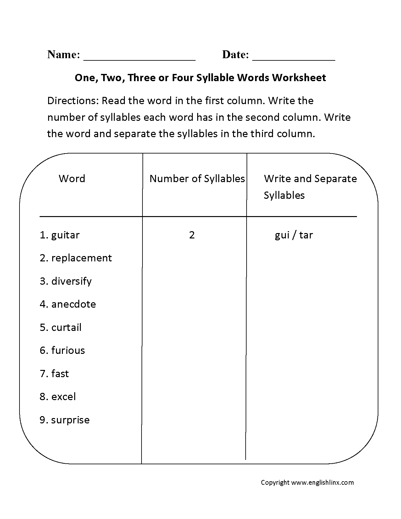 Englishlinx | Syllables Worksheets - Free Printable Phonics Worksheets For 4Th Grade