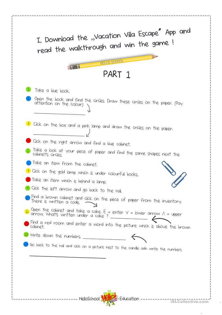 Escape Room Game Worksheet - Free Esl Printable Worksheets Made - Free Printable Escape Room Game