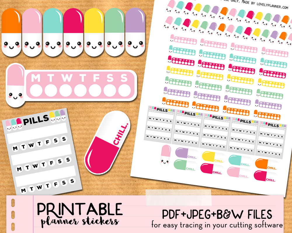 Etsy Mock Up Combo Mix Kawaii Pills Lp - Lovely Planner - Free Printable Kawaii Stickers