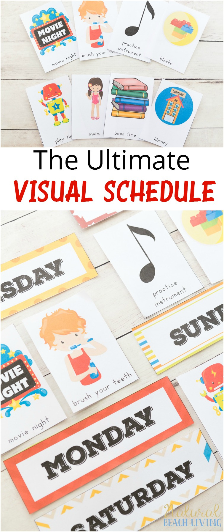 Extra Daily Visual Schedule Cards Free Printables - Natural Beach Living - Free Printable Schedule Cards For Preschool