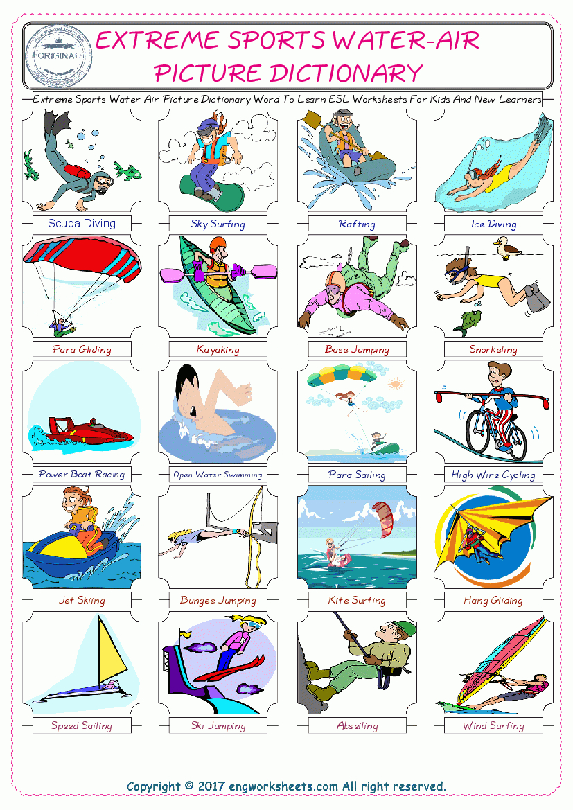 Extreme Sports Water-Air - Free Esl, Efl Worksheets Madeteachers - Free Printable Sports Posters