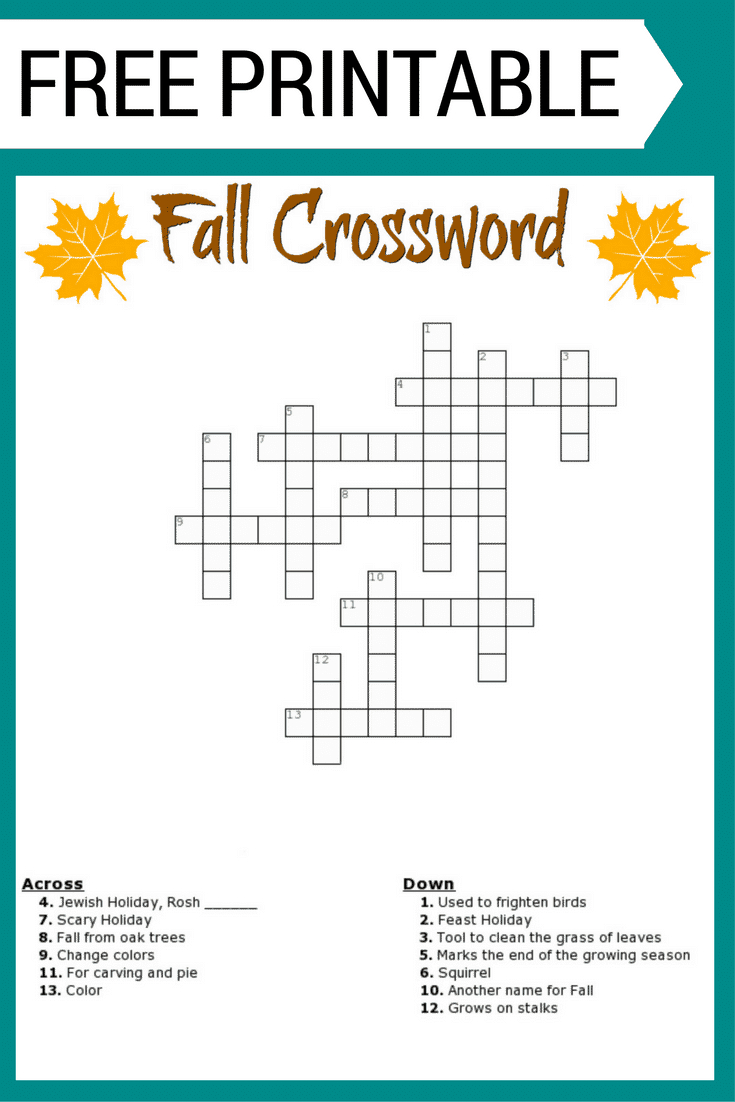 Fall Crossword Puzzle Free Printable Worksheet - Free Printable Crossword Puzzles