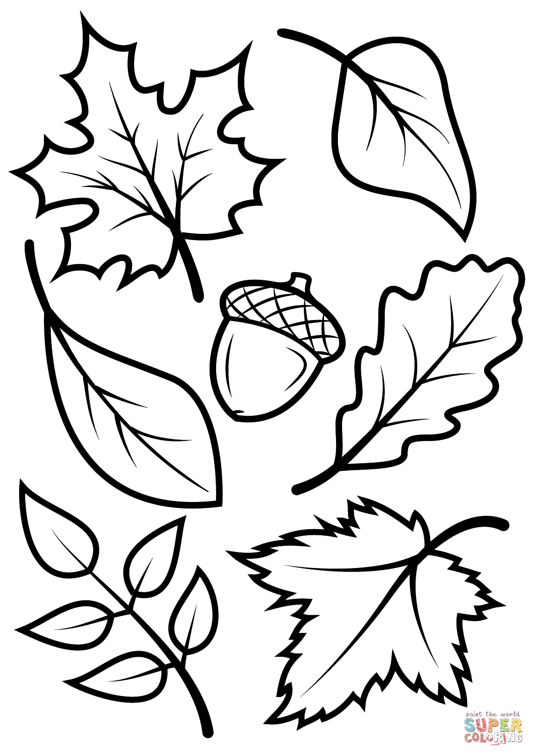 Fall Leaves And Acorn Coloring Page | Free Printable Coloring Pages - Free Printable Fall Leaves Coloring Pages
