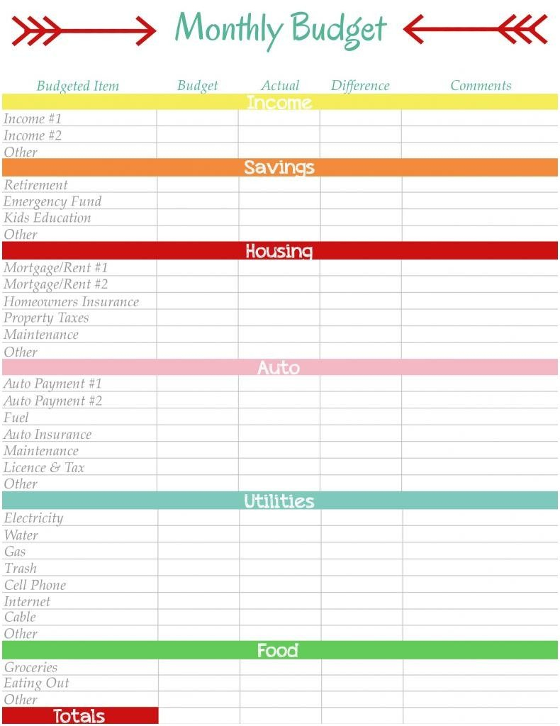 Family Budget Template Imple Monthly Preadsheet Printable Worksheet - Free Printable Budget Planner Uk