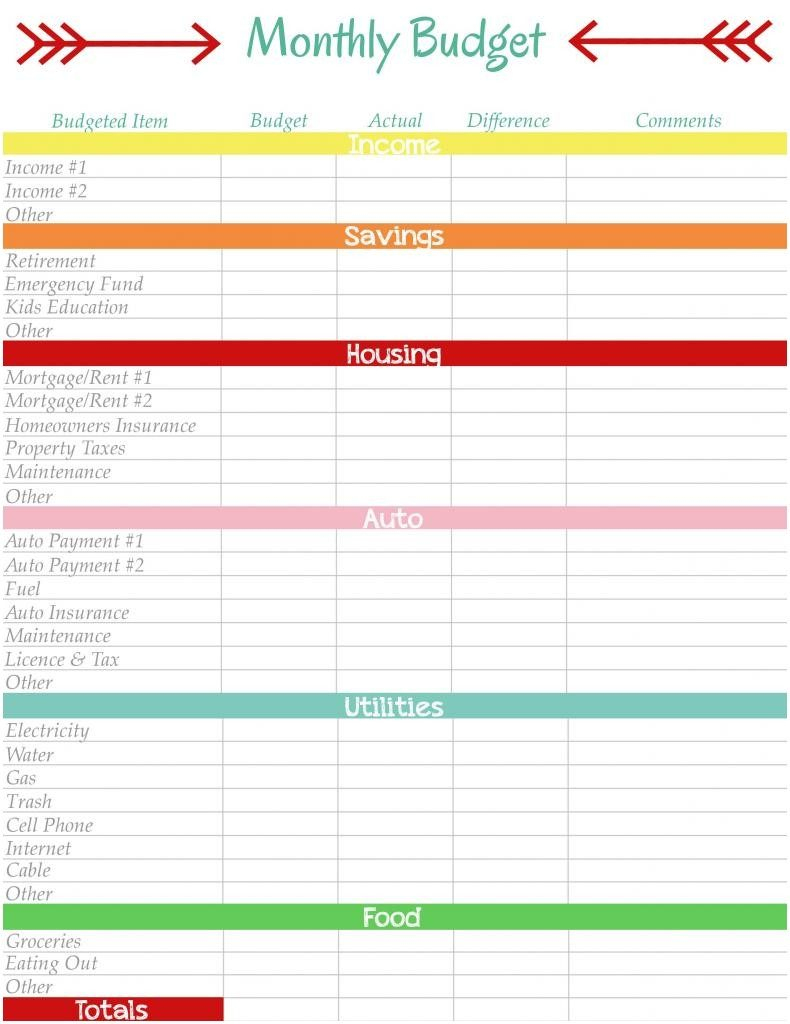 Family Budget Template Imple Monthly Preadsheet Printable Worksheet - Free Printable Monthly Budget Worksheets