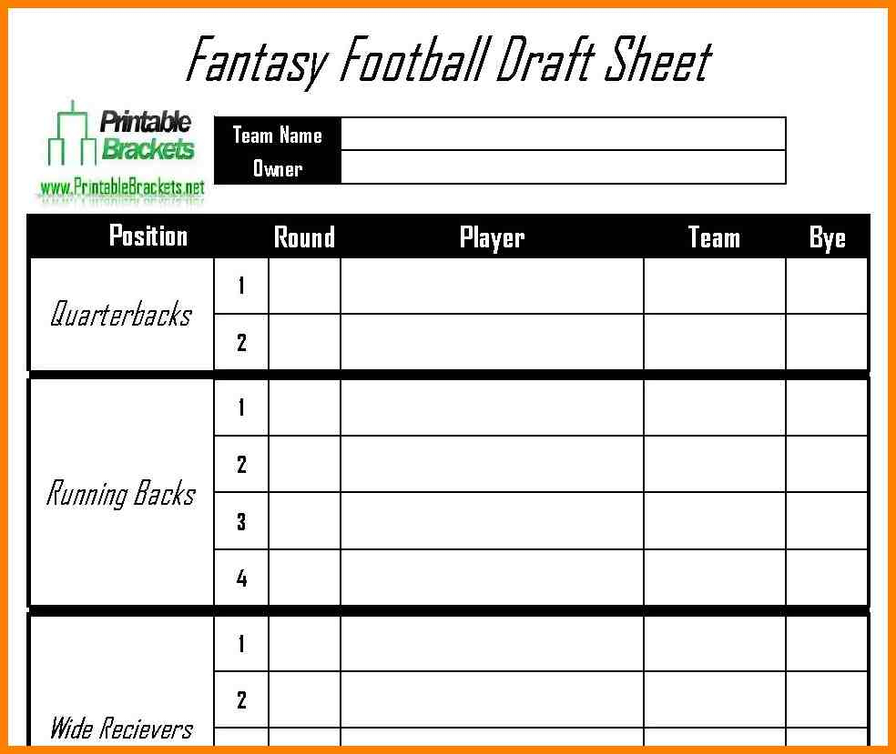 Fantasy Football Draft Spreadsheet Template | Laobing Kaisuo - Fantasy Football Draft Sheets Printable Free