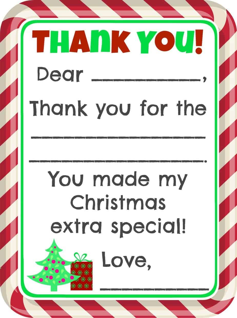 Fill-In-The-Blank Christmas Thank You Cards Free Printable - Christmas Thank You Cards Printable Free