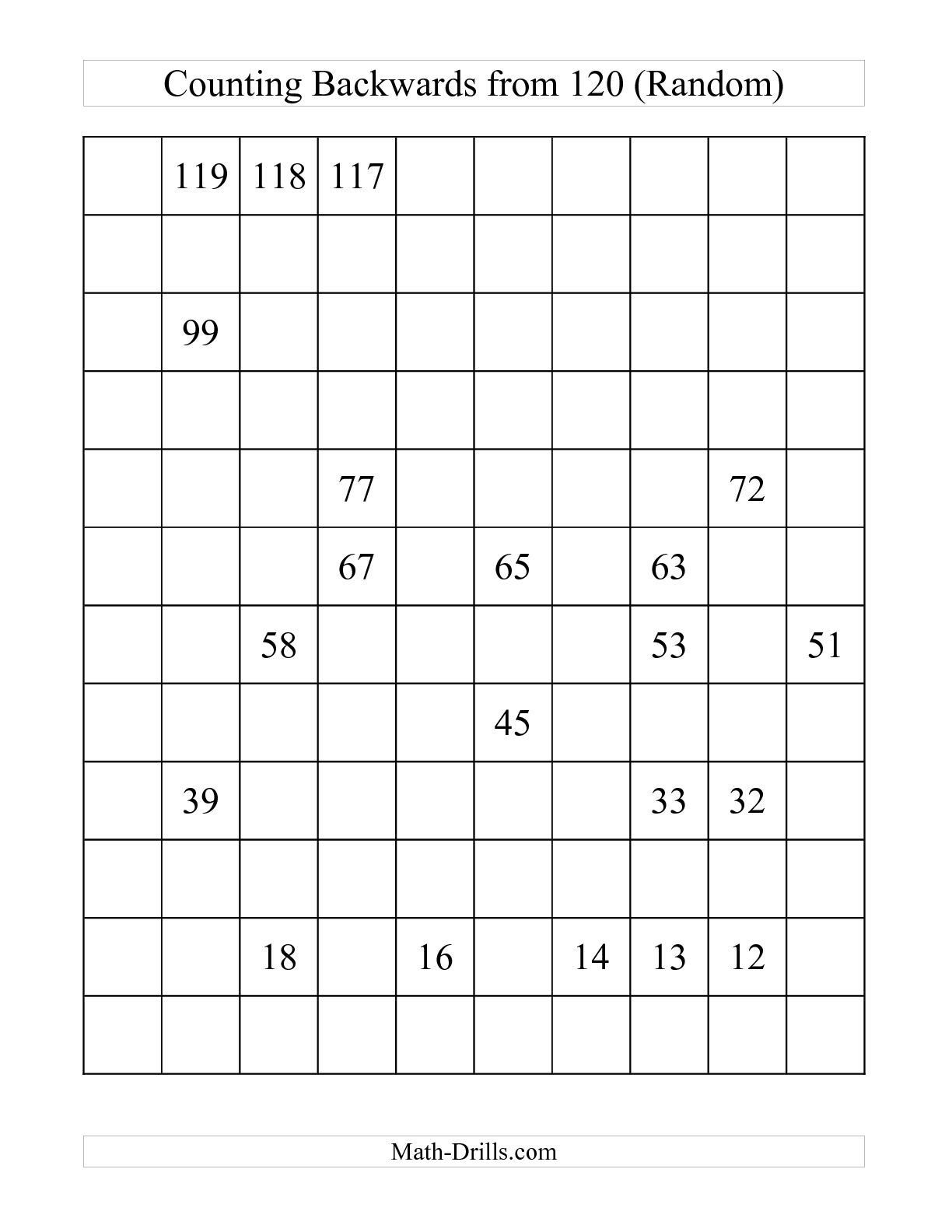 Fill In The Missing Number Chart Printable Hundreds Numbers Charts - Free Printable Blank 1 120 Chart