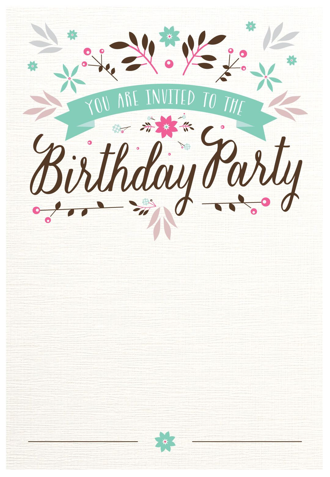 Flat Floral - Free Printable Birthday Invitation Template - 21St Birthday Invitation Templates Free Printable