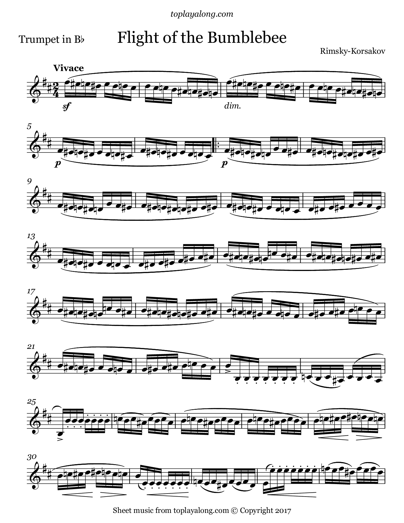 Flight Of The Bumblebee – Toplayalong - Free Printable Sheet Music For Trumpet