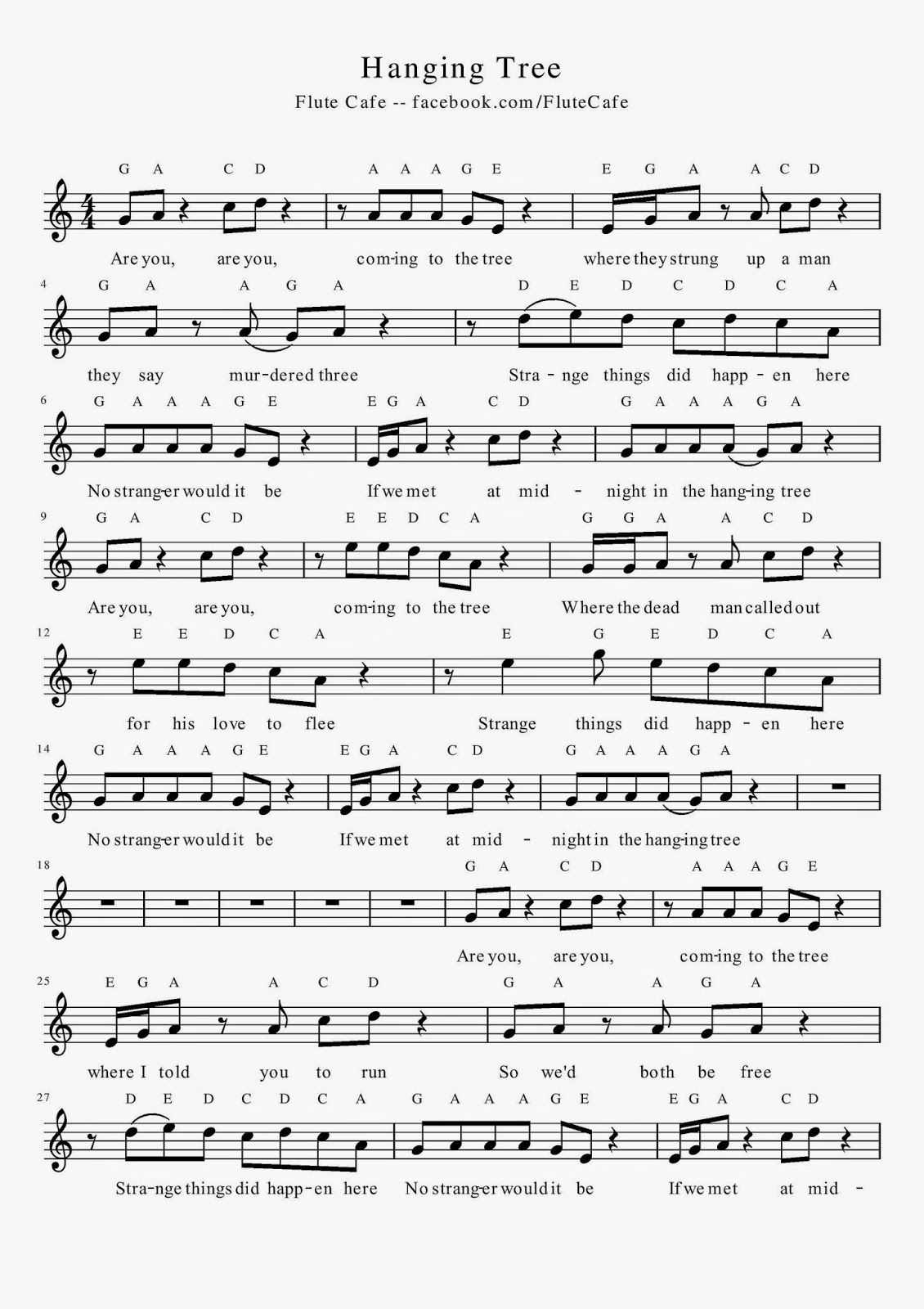 Flute Cafe: Hanging Tree (Flute Sheet Music) | Me In 2019 - Free Printable Flute Sheet Music