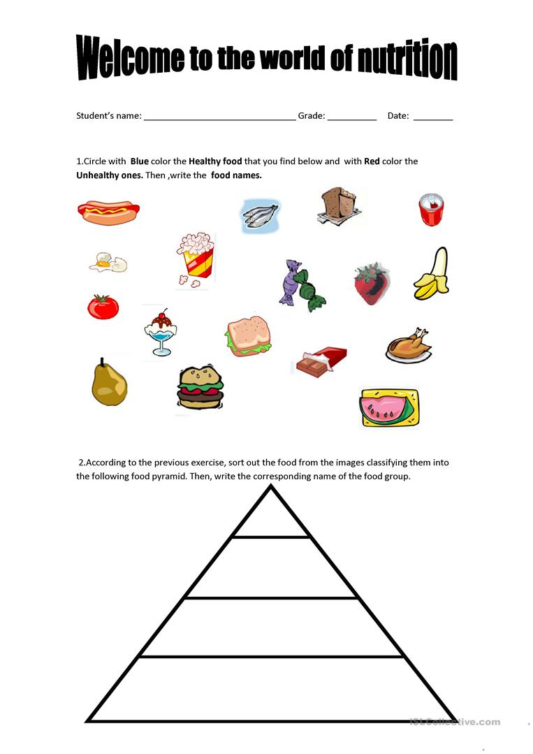 Food Pyramid - Healthy And Unhealthy Food. Worksheet - Free Esl - Free Printable Food Pyramid