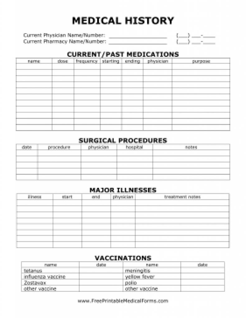 For Anyone With A Complex Medical History, A Medical History Form - Free Printable Medical Chart Forms
