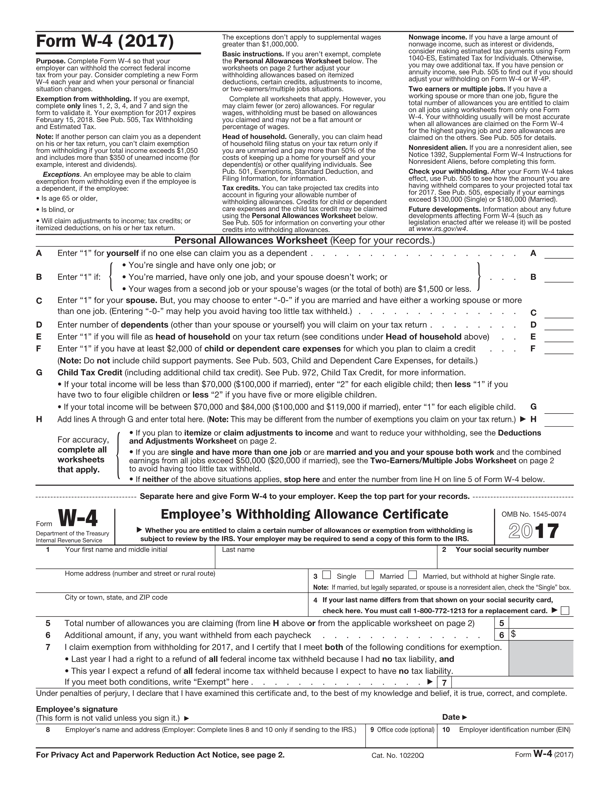 Form Templates W Irs Worksheet Free Printables Employees Withholding - Free Printable W 4 Form