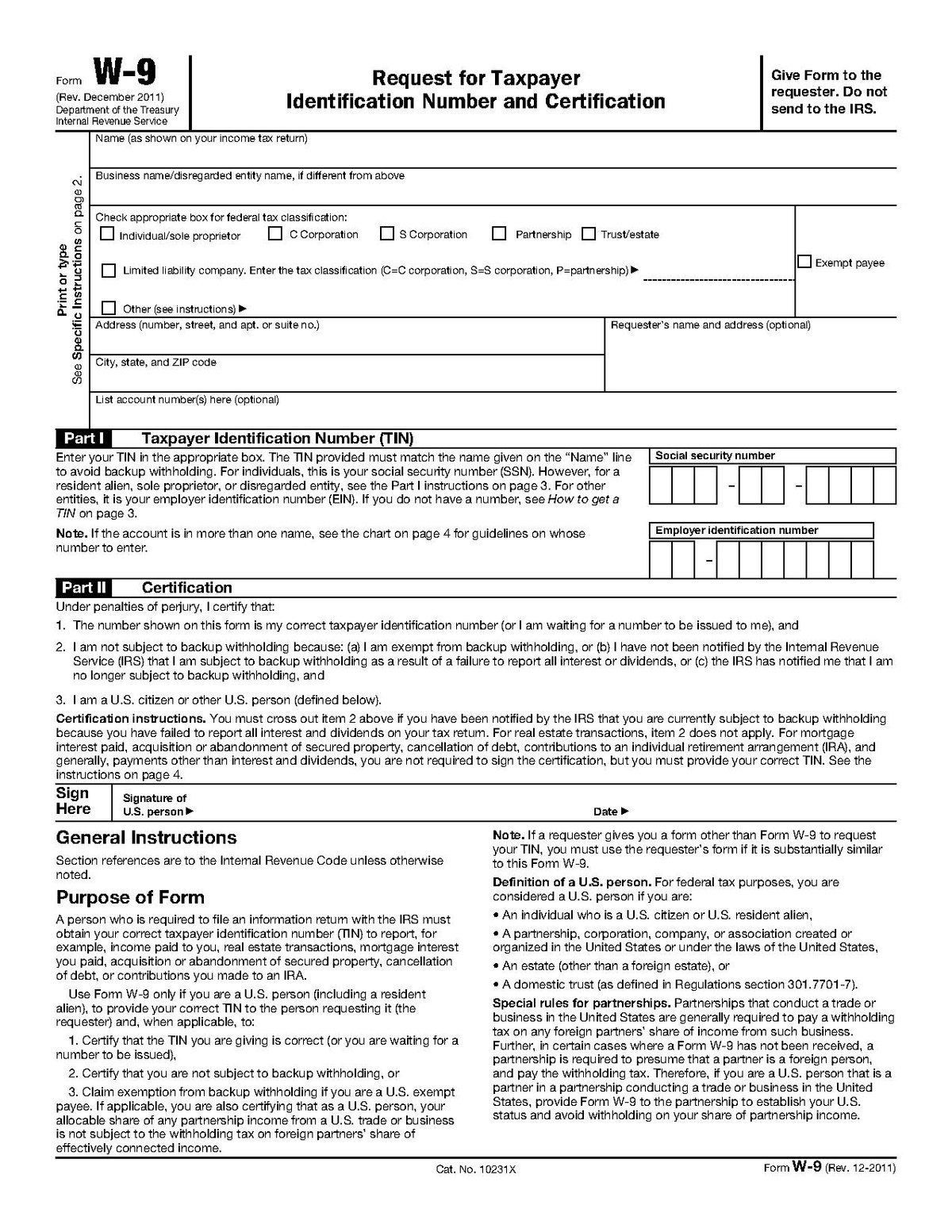 Form W-9 - Wikipedia - Free Printable W9