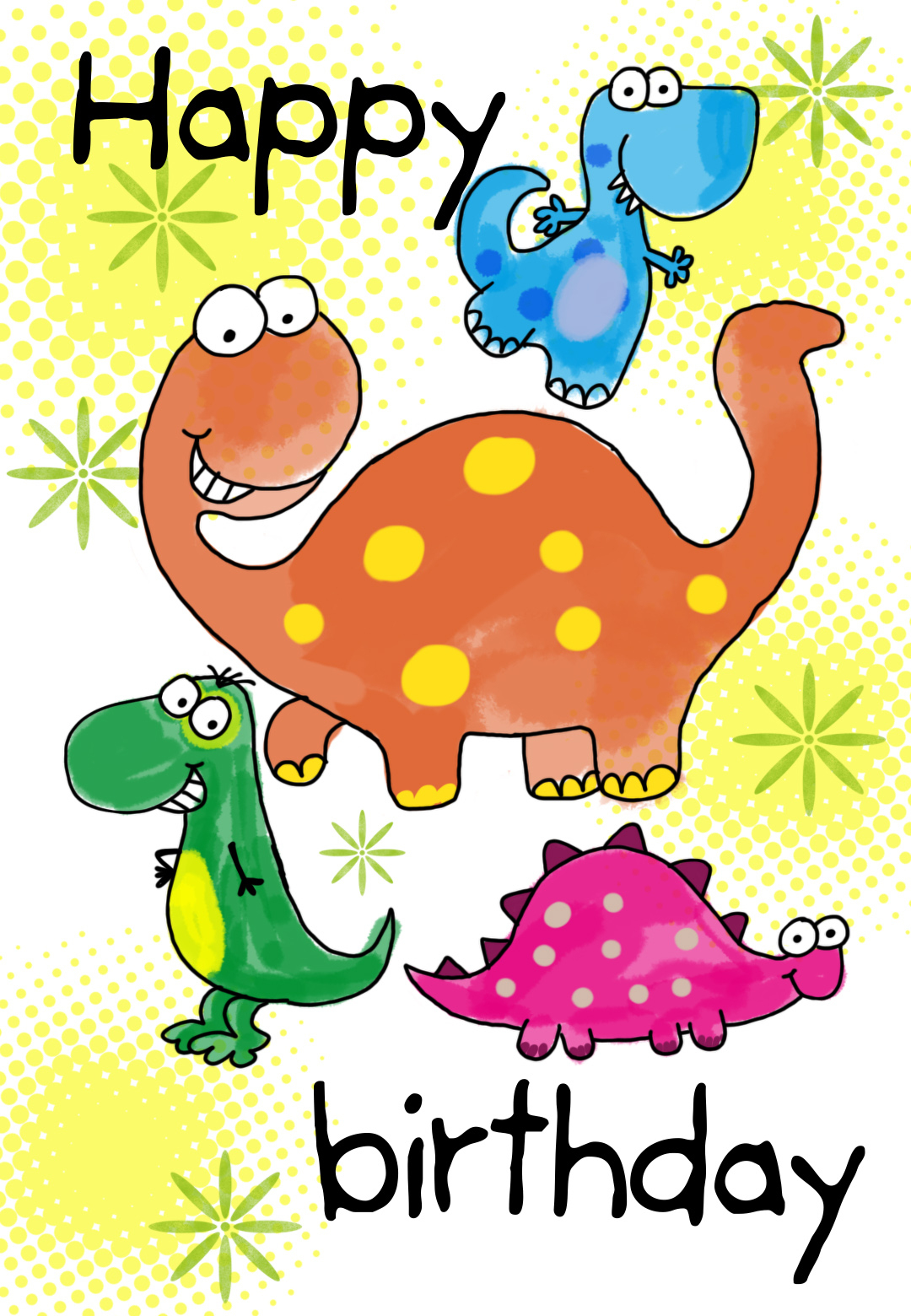 Four Cute Dinosaurs Birthday Card | Greetings Island - Free Printable Birthday Cards For Boys