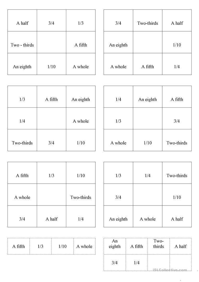 Fractions Bingo Cards Worksheet - Free Esl Printable Worksheets Made - Fraction Bingo Cards Printable Free