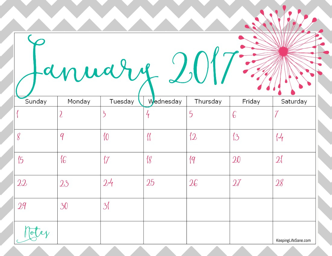 Free 2017 Calendar For You To Print - Keeping Life Sane - Free 2017 Printable